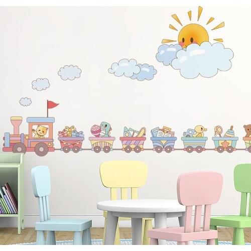 [SHIJUEHEZI] Creative Train Wall Stickers DIY Cartoon Animal Toys Wall Decals for Kids Rooms Baby Bedroom Home Decoration