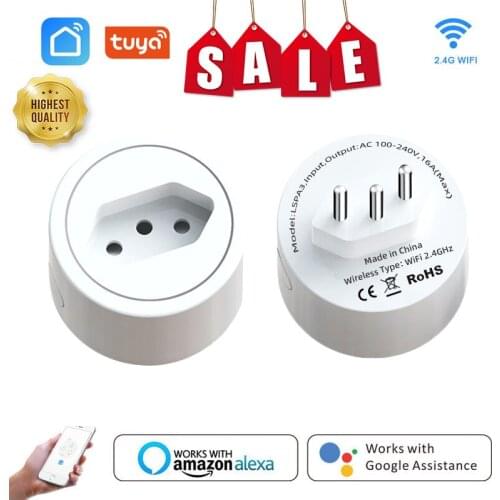 WiFi Smart Plug 16A BR Socket Tuya Smart Life APP Work with Alexa Google Home Assistant Voice Control Power Monitor Timing