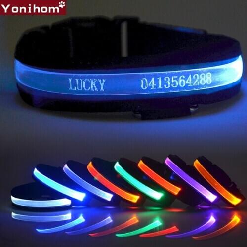 LED Dog Collar Light Personalized Glowing Dog Collar For Cats USB Rechargeable Led Dog Collar Night Safety Dogs Collars Luminous