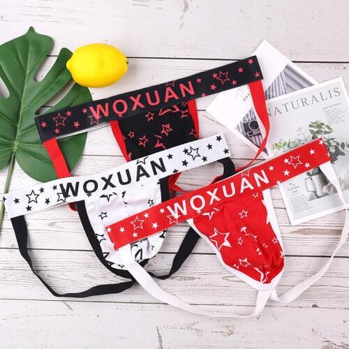 3PCS Men Briefs Cotton Mens Thongs Gay Sexy Underwear Print Star Underpants Sexy Sissy Panties U Convex G-string Male jockstrap