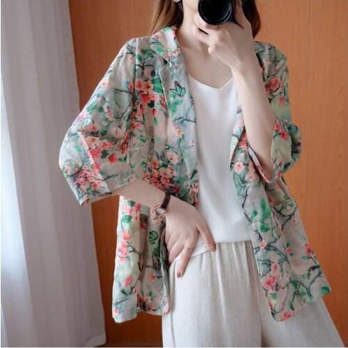 Spring Women Cotton Linen Blazer Mujer Loose Tops All-Matched Casual Vintage Blazers Coat Chinese Style Clothing Women 11446