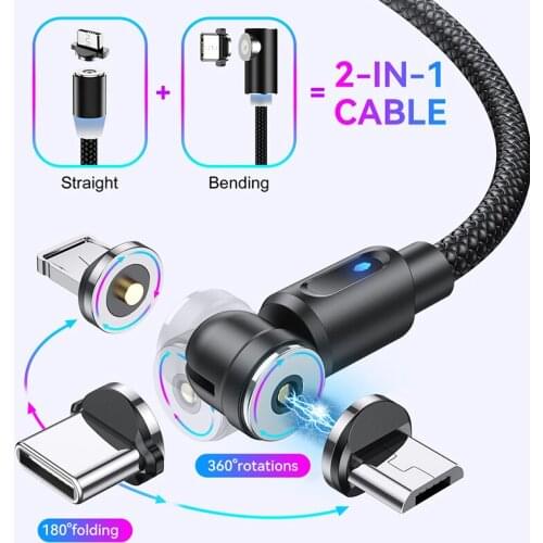 540 Rotate Magnetic Cable Fast Charging Magnet Charger Micro USB Type C Cable Mobile Phone Wire Cord For IPhone Xiaomi Huawei