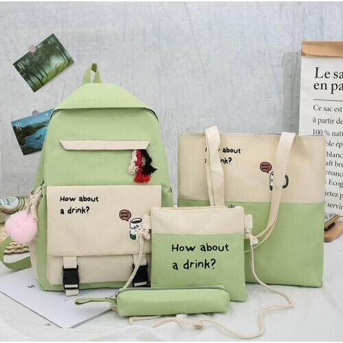 Weysfor 4 Pcs/Sets Woman Laptop Backpack School Backpacks cute cat Schoolbag For Teenagers Girls Student Book Bag Female Satchel