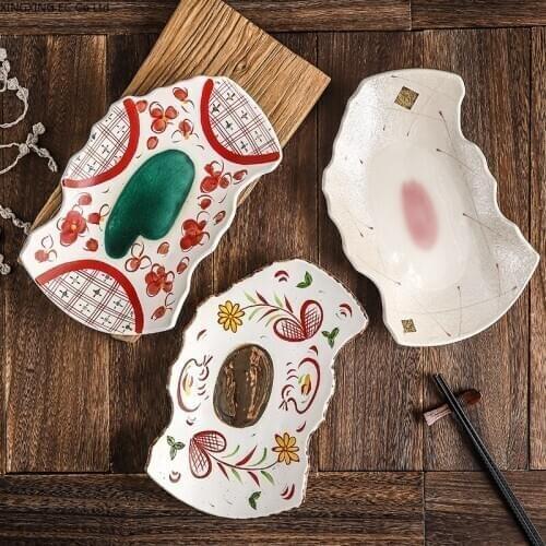 Japanese Special-shaped Plate Ceramic Tableware Creative Meal Plate Sashimi Plate Personality Household Platter Irregular Tray