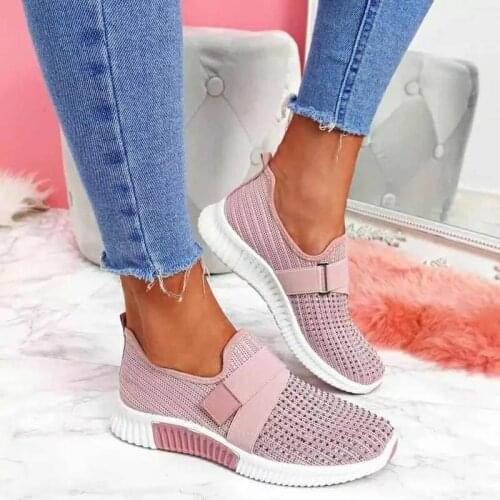 Women Flat Sneakers Crystal Rhinestone Loafers Slip On Walking Shoes Light Breathable Lady Tennis Big Size 42 Summer Woman Shoes