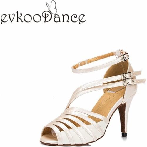 Evkoodance Size US 4-12 Khaki Black Silver Zapatos De Baile Heel Height 8.5 CM Comfortable Women Latin Dance Shoes Evkoo-482