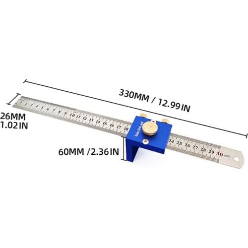 066E 12 In Woodworking Premium Metal Marking Gauge with Wooden Stop Straightedge Marking 30 Cm Marking Ruler