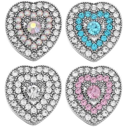 10pcs/lot New Snap Jewelry Metal Crystal Heart Snap Buttons fit 18mm Snap Button Bracelet Bangle for Women Girls Gift