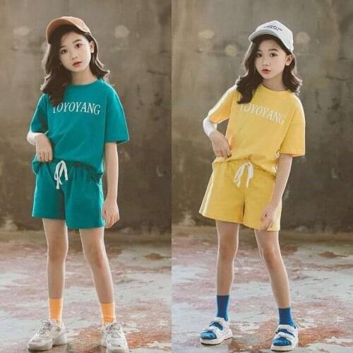 2021 Summer Girls Clothes Sets Short T shirt + Pants 2Pcs Baby Children Clothing Suits Outfit Kids Tracksuit 5 6 8 9 10 12 Years