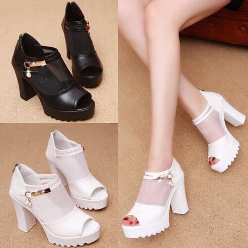 2021 Womens Sandals New Fashion High-Heeled Fish Mouth Sandals Womens Casual Versatile Thick Heeled Shoes Female Sandals