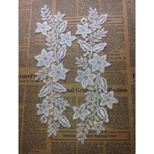 6 PCS/3 Pairs 31cm High Quality White Embroidery Lace Hot Sale Patch Handmade Craft Mirror Lace Applique