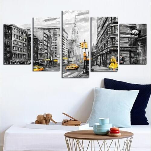 Nordic Abstract Canvas Painting Art Poster Street Couple Black and White Painting Prints Home Decoration Murals 5Pcs Frameless