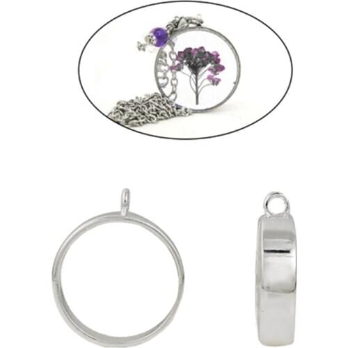 DoreenBeads Zinc Based Alloy Open Back Bezel Pendants For Resin Pendant Round Silver Color Charms Jewelry Necklace DIY Findings