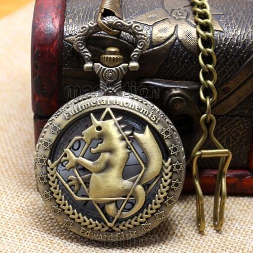 Hot Steampunk Fullmetal Alchemist Bronze Horse Clock Hollow Quartz Pocket Watch Chain Men Womens Pendant Watches Gift
