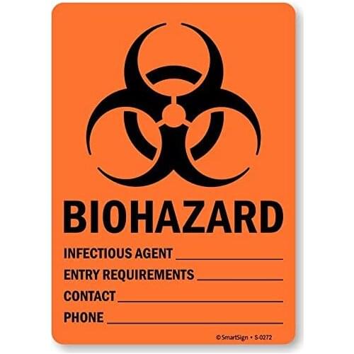 SmartSign Biohazard Infectious Agent, Entry Requirements, Contact, Phone Write On Sign | 7" x8" Plastic