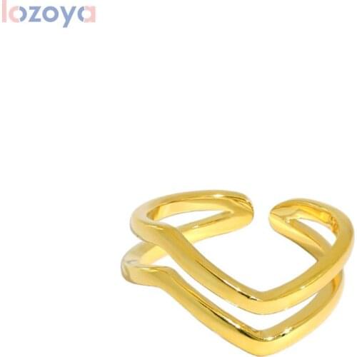 LOZOYA 925 Sterling Silver Gold Jewelry Party Slim Triangle Women Rings Resizable Women Luxury Fashion Fine Simple Jewels