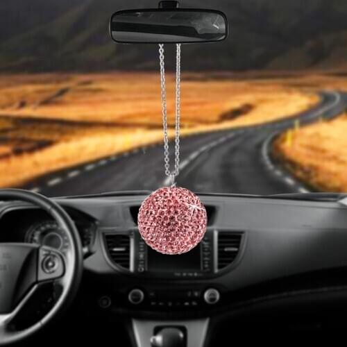 Car Pendants Metal Chain Rhinestone Fashion Ball Crystal Ball Auto Rear View Mirror Hanging Ornaments car accessories Pink New