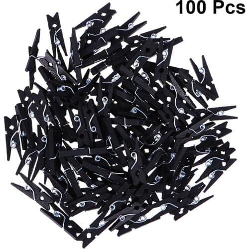 100pcs Mini Natural Wooden Paper Clips Clothespin Clips Picture Photo Cable Pictures Organizer Clips for Hanging Photos (Black)