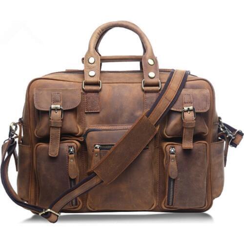 Earth tell Men Crazy Horse Genuine Leather Man Travel Bag Big Luggage Cowhide Vintage Handmade Large Tote Computer Shoulder Bags