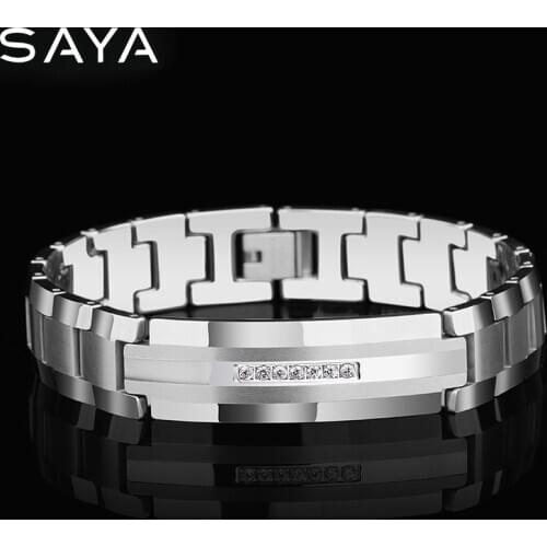 14mm Width Tungsten Men Carbide Bracelets, Inlay CZ Stones Tones Length 20cm Men Gift, Free Shipping, Customized