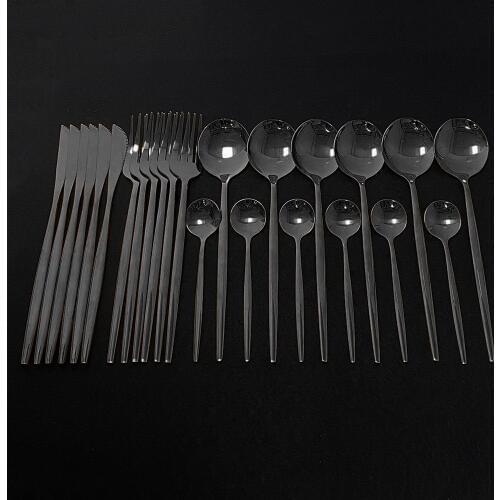 Black Flatware Set Stainless Steel 24Pcs Dinnerware Cutlery Set Western Food Fork Knife Teaspoon Tableware Silverware Set