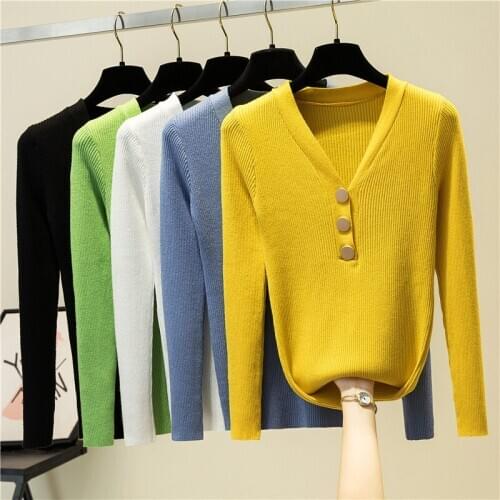 New V Collar Sweater Women Autumn and Winter Computer Knitted Three Button Casual Woman Sweaters Fashion Slim Fit Lday Sweaters