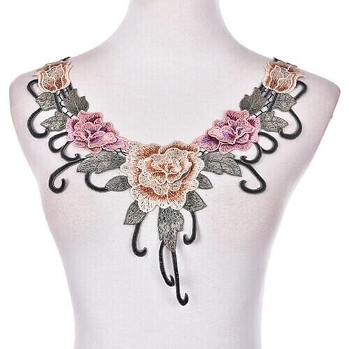 New Embroidered Floral Lace Neckline Craft collar Sequin Floral Embroidered Applique Trim Decorated Lace Neckline Collar Sewing