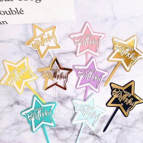 Multicolors Stars Happy Birthday Acrylic Cake Topper Decoration Card Insert Cake Party Birthday Cake Decoration Baby Shower