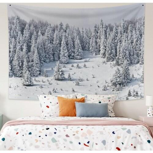 Silver Winter Snow Scenery Tapestry Vintage Exotic Summer Plant Nature Frame for Bedroom Photography Wall Decor