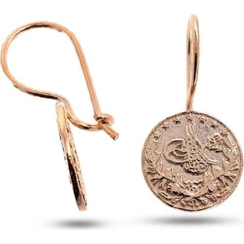 Rose Color Tuğralı Ottoman Benefit 925 K Silver Earrings