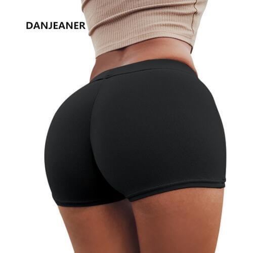 DANJEANER Plus Size Women Casual Shorts High Elastic Waist Tight Fitness Slim Skinny Shorts Solid Color Exercise Push Up Shorts
