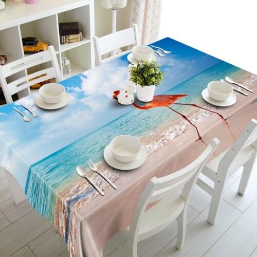 3D Tablecloth Merry Christmas Sea Beach Blue Sky Pattern Waterproof Cloth Thicken Rectangular and Round Wedding Table Cloth