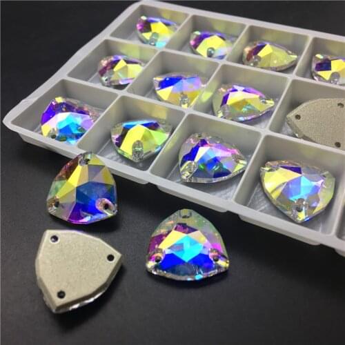 TopStone K9 Top Quality Sew On Crystal Clear AB Fat Triangle Stones Flatback 12 16 22 mm Sewing Glass For Dress Jewelry