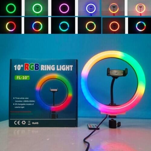 26CM 10 Inch Dimmable RGB LED Selfie Ring Fill Light for Tik Tok Makeup Youtube Video Photography Lamp Fill Light