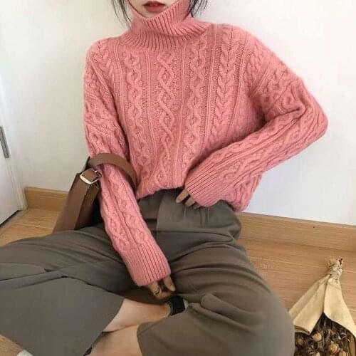 Lazy Style Loose Soft Retro Pullover Turtleneck Design Outerwear Sweater Women 2021 New Korean Fashion Autumn Winter Knitted Top
