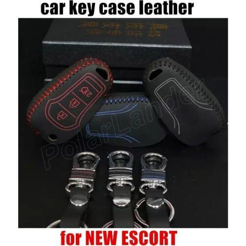 Only Red high quality car key case cover sewing Hand DIY car styling Genuine quality leather fit for FORD NEW ESCORT