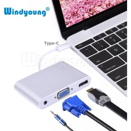 USB C Type C to HDMI VGA 3.5mm Audio Adapter 3 in 1 USB 3.1 USB-C Converter Cable for Laptop Macbook Google Chromebook Pixel