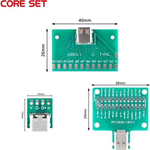 USB Type-C Adapter Board USB 3.1 PCB Test Board 16Pin 24Pin 2.54mm Connector Socket For Data Transfer 12*13.8mm 40*25mm 38*41mm