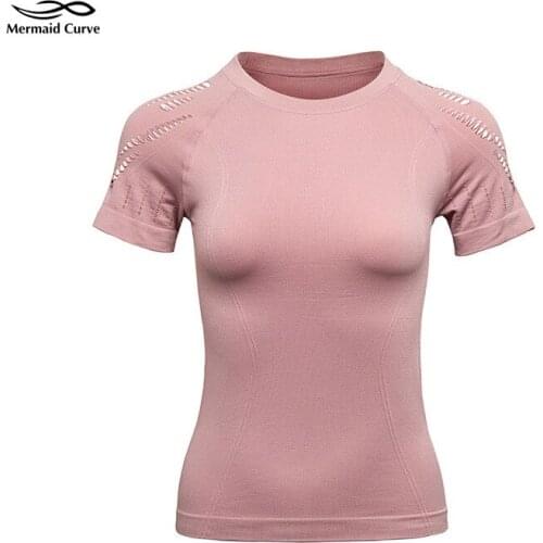 Spring Summer Sport Shirts Hollow Out Women Workout Top Seamless Gym Yoga Top Running Breathable Short sleeve Tight T-Shirts