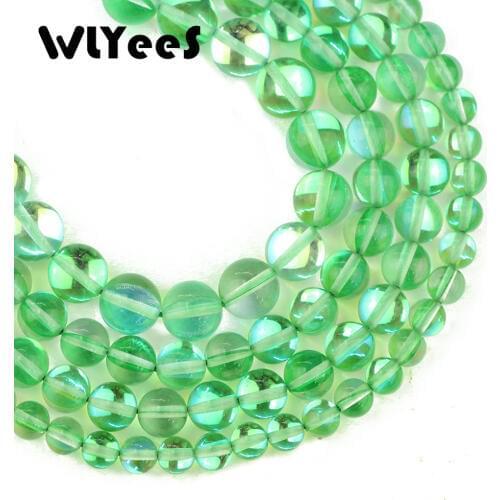 WLYee Green Labradorite stone beads Synthetic Flash Stone bling Round ball 6/8/10MM Loose beads for jewelry making bracelets DIY