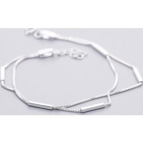 Sole Memory Double Layer Geometry Temperament Personality 925 Sterling Silver Female Resizable Bracelets SBR138