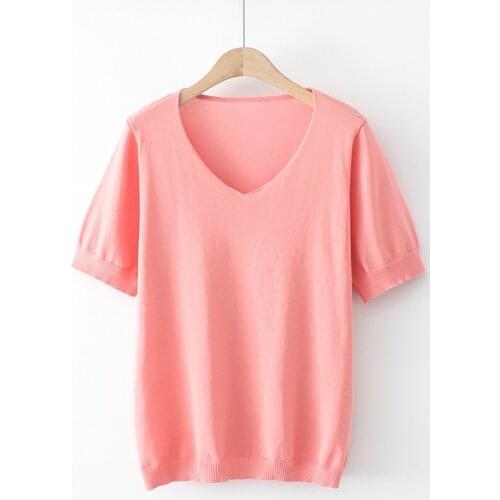Plus Size Womens V-neck Slim Tshirts Casual Solid Tops Oversized Tee