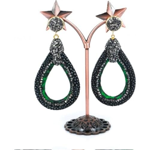 New Design Unique Style Punk Woman Water Drop Dangle Earrings Genius Aligitor Leather Inlay Rhinetsone Top Earrings Gift