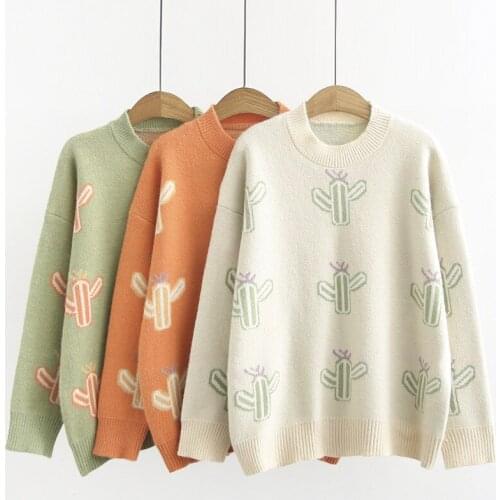 2019 Oversize Autumn Winter Knit Sweaters Women print Long sleeve Bottoming Sweaters Female Elasticity Tops Loose Sweaters G747