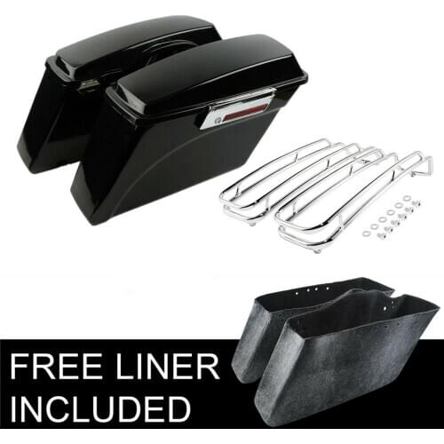 Motorcycle Hard Saddlebags + Lid Top Rail Guard For Harley Touring Road King Street Glide Road Glide 1994-2013