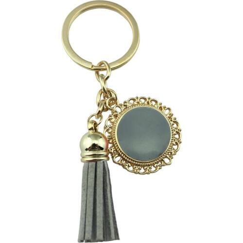 ZWPON New Fasion Monogram Enamel Disc Blank with Leather Tassel Key Chain Creatively Jewelry Accessories