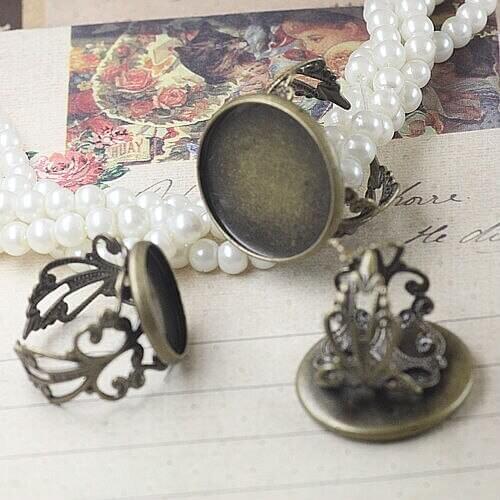 10pcs 12-20mm Round Cabochon Cameo Setting Disc ANTIQUE BRONZE Adjustable FILIGREE RING BASE BLANK DIY Jewelty