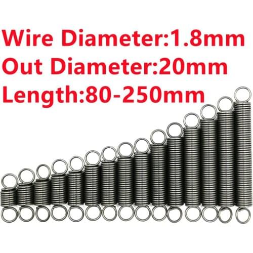 2PCS,Customized High Precision Tension Extension Spring With Hooks,1.8mm Wire Diameter*20mm Out Diameter* (70-250)mm Length