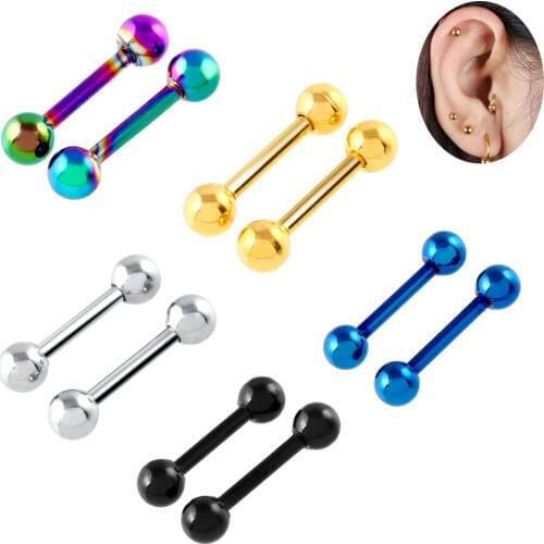 2Pcs Stainless Steel Titanium Anodized Assorted Color Ear Tragus Helix Barbell Piercing Stud Earrings Cartilage Body Jewelry 16g