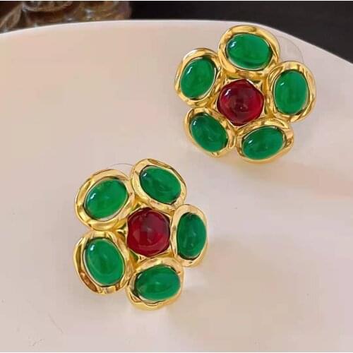 2021 fashion new vintage vintage flower coloured glass earrings with large stud earrings for women